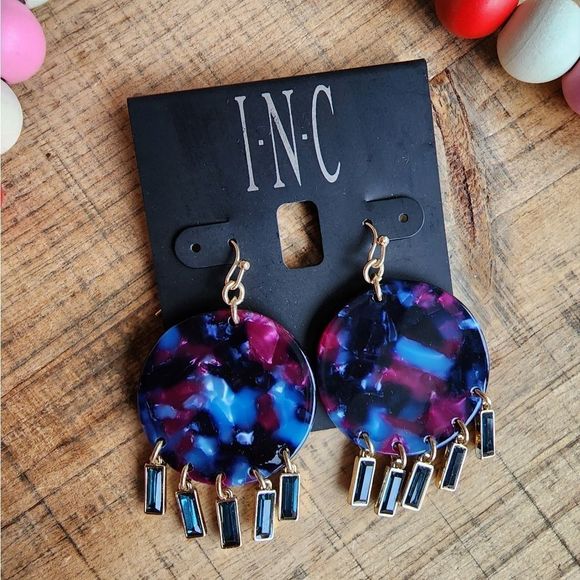 INC Macy's Resin Blue & Purple Earring NWT - Picture 2 of 4